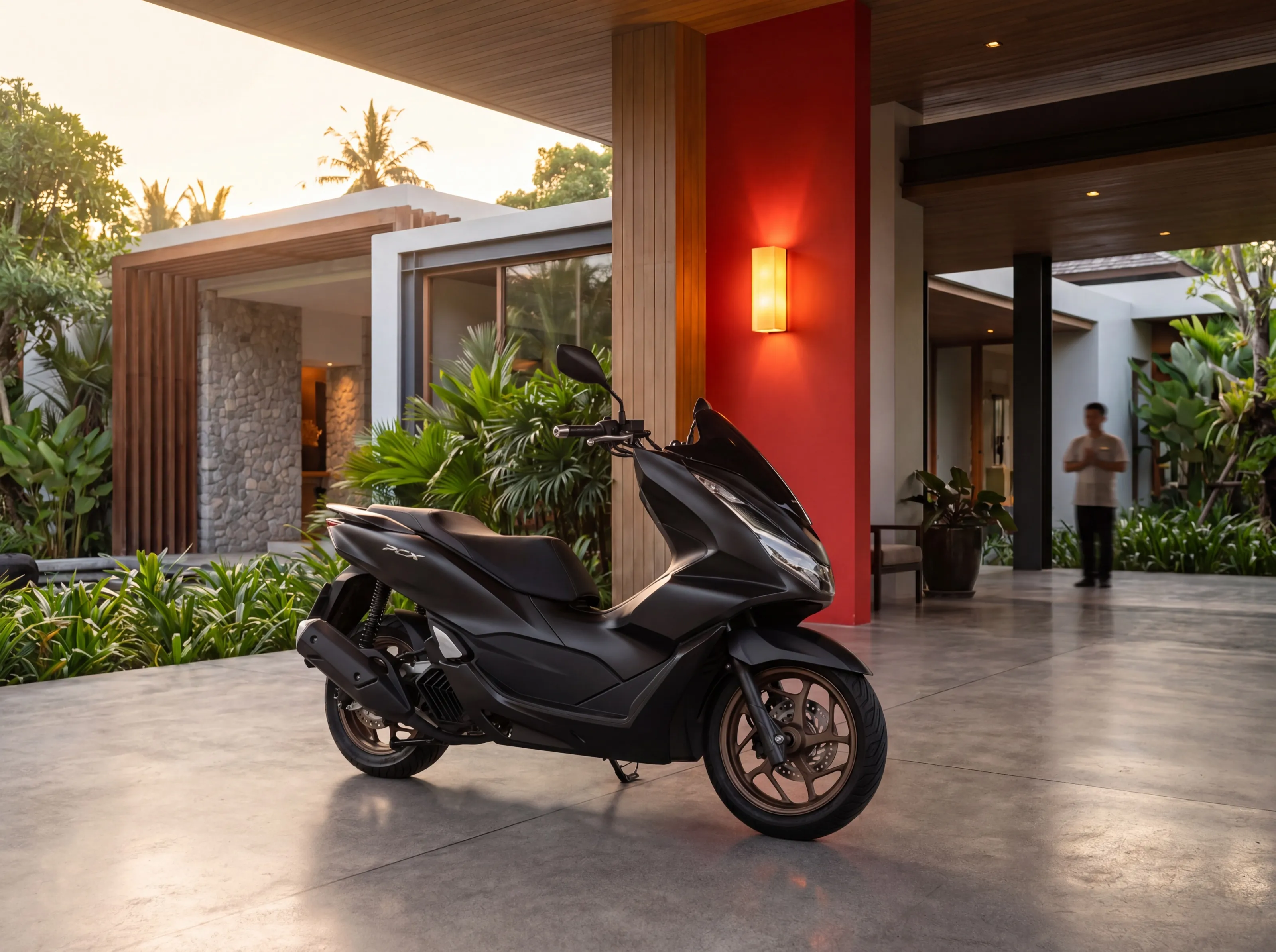 Scooter rental handover in Phuket — paperwork at a hotel reception