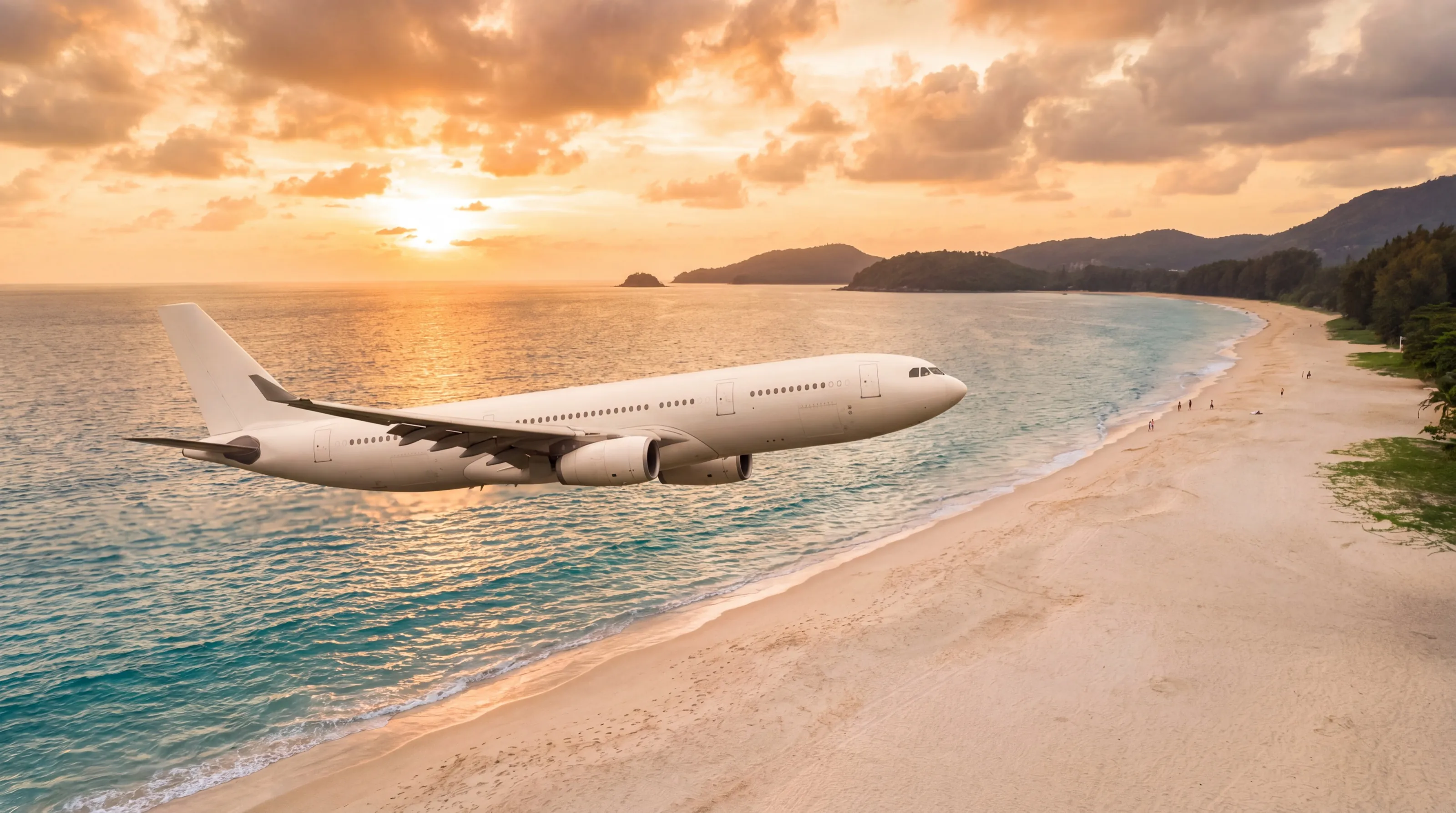 A plane on final approach over Mai Khao Beach
