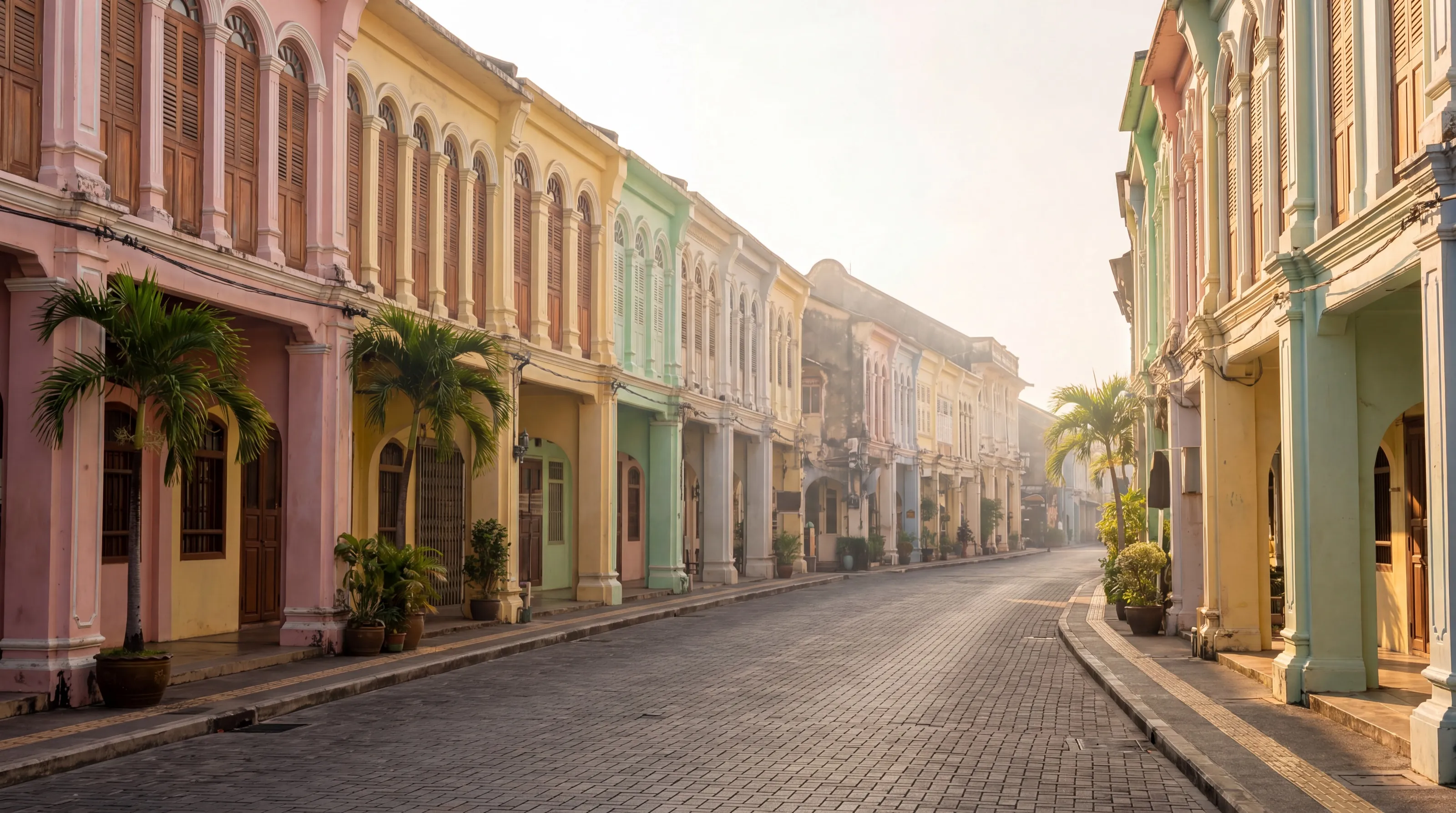 Pastel Sino-Portuguese shophouses in Phuket Town's Old Town